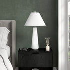 Hudson&Canal Ingalls 28" Tall Monochrome Table Lamp with Fabric Shade - Matte White/White-Rated for one 60W incandescent bulb - 9W LED bulb, 13W fluorescent (CFL) bulb, or 9W self-ballasted LED bulb, E26-base bulb, Bulb not included