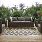 Modway Cerelia Moroccan Trellis Indoor/Outdoor Area Rug - 4 ft W x 6 ft L - Grey/Beige-Durable Indoor/Outdoor Rug