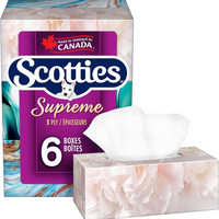 Scotties Supreme 3-Ply Soft & Strong Facial Tissue - Hypoallergenic - 6 Pack-Super Soft & Strong: Enjoy 3-ply tissues that are gentle on sensitive skin yet tough on tough jobs