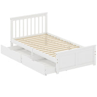 HOMCOM Twin Size Wood Platform Bed Frame with Drawers - White-A minimalist white design brightens your room, fitting various inner styles