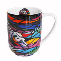 Oscardo Salmon Hunter by Don Chase Porcelain Mug - 485ml-Indigenous Art Design - Salmon Hunter by Don Chase, Ojibway artist, First Nations artwork celebrating cultural heritage and tradition