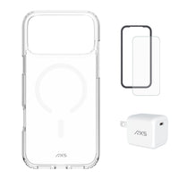AXS Starter Kit - Ultra Clear Case, Screen Protector & 30W Charger for iPhone 17 Pro Max-Drop-tested, scratch resistant phone case with shock absorbing air pockets 