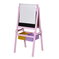 Qaba 3 In 1 Kids Wooden Art Easel with Paper Roll Double-Sided Chalkboard & Whiteboard - Pink-3-in-1 design, whiteboard, blackboard and paper roll, allows your baby enjoy triple fun 