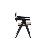 Manhattan Comfort Hamlet 19.67" Industry Chic Dining Arm Chair - Black and Natural Cane - Set of 2-Seat Height Measures: 18.11 in. With Weight Capacity of 275 lb