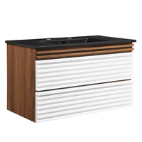 Modway Render 36" Wall-Mount Bathroom Vanity - White/Walnut/Black-Mid-Century Modern Vanity