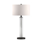 Hudson&Canal Harlow 29" Tall Table Lamp with Fabric Shade - Clear Glass/Blackened Bronze/White-Paired with a white drum fabric shade