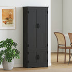 HOMCOM 60" H Kitchen Pantry Cabinet with Shelves - Black-Equipped with the anti-tilt device 