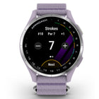 Garmin Approach J1 Smartwatch - Silver Aluminum Bezel with Lilac ComfortFit Fabric Band-Personal par: Adjust par to match the golfer’s skill level to help set realistic goals and build confidence