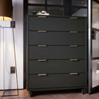 Manhattan Comfort Granville 37.8" Modern Tall Dresser - Dark Grey-Includes 5 Full Extension Drawers with Top Drawer Designed in Vertical Textured Ribbed Lines Made from Solid Wood.