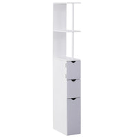 HOMCOM Narrow Bathroom Floor Cabinet with Drawer and Open Shelves - White, Grey-With a tall and slim profile in modern style  