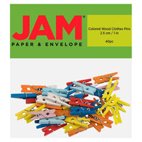JAM Paper Wood Clip Clothes Pins - Small - 1" - Assorted - 40 Pack-Colours: Assorted