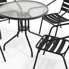 Flash Furniture 31.5" Round Glass Metal Table with 4 Black Metal Aluminum Slat Stack Chairs-5mm Thick Glass