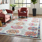 Modway Entourage Kensie Distressed Floral Moroccan Trellis Area Rug - 8 ft W x 10 ft L - Ivory Blue Red Orange Yellow-Tight Low Pile Weave