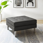 Modway Loft Tufted Vegan Leather Ottoman - Silver/Grey-Silver Stainless Steel Legs