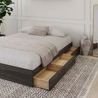 Nexera 3-Drawer Storage Bed Frame - Queen Size - Bark Grey-Includes a system of slats for mattress support so it doesn't require a box spring, the perfect budget-friendly choice!