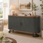 HOMCOM 55" Fluted Modern Sideboard Buffet Cabinet with Sliding Doors - Black Wood Grain-Six interior zones make organising kitchenware simple and efficient
