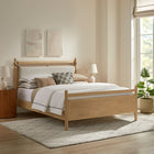 Modway Leni Queen Size Wood Platform Bed Frame - Light Oak Heathered Ivory-Heathered Fabric Pillow