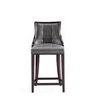 Manhattan Comfort Fifth Avenue 19" Traditional Faux Leather Upholstered Counter Stool - Pebble Grey - 3 Pack-Includes Footrest Base