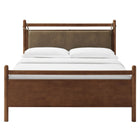 Modway Leni Full Size Vegan Leather and Wood Platform Bed Frame - Walnut Mushroom-Assembly Required