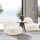 Manhattan Comfort Edina 28.74" Modern Boucle Upholstered Accent Chair - White - 2 Pack-Frame Made of High Quality Pine Wood with Brushed Gold Metal Base for Fashion and Durability