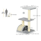 PawHut 28" Cat Tree Climbing Tower with Sisal Scratching Post - Light Grey-Arc scratching pad for digging and shedding their claws 