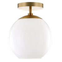Hudson&Canal Bartlett 9" Wide Semi Flush Mount with Glass Shade - Brass/White Milk-Modern and contemporary design for your entryway, foyer, or kitchen