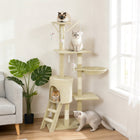 PawHut 53" Large Activity Centre Cat Tree Tower with Condo - Beige-Plush-covered cat house offers a soft, cozy space for rest and naps 
