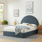 Modway Solana Arched Performance Velvet Full Platform Bed - Cadet Blue-Arch-Shaped Headboard