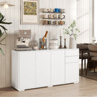 HOMCOM 55.1" L High Gloss Buffet Sideboard with 2 Drawers - White-Features 2 drawers, 3 cabinets, and a flat tabletop