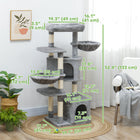 PawHut 52.5" Cat Tree Tower with Bed, Condos and Hammocks - Grey-Soft plush cover offers comfort and warmth 