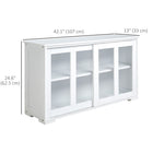 HOMCOM 42" L Modern Kitchen Storage Cabinet with 2 Sliding Glass Doors - White-The clean lines with elegant tempered glass provide an open, airy feel