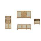 Manhattan Comfort Sheridan Mid-Century Modern TV Stand, Bookcase, Sideboard and End Table - Nature - Set of 4-Set of 4 - Modern Cane Living Room Set. Includes Bookcase, Sideboard, TV Stand and End Table