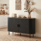 HOMCOM 55" Fluted Mid Century Sideboard Buffet Cabinet with Tambour Sliding Doors - Black Wood Grain-Hidden compartments offer organised storage for neat and tidy spaces