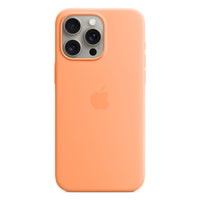 Apple Silicone Case with MagSafe for iPhone 15 Pro Max - Orange Sorbet-The silky, soft-touch finish of the silicone exterior feels great in your hand