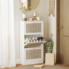 HOMCOM Rattan Shoe Storage Organizer with 3 Flip Drawers - White-Three flip drawers hold up to 18 pairs of shoes