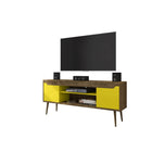 Manhattan Comfort Bradley 62.99" Mid-Century Modern TV Stand - Rustic Brown and Yellow-Mid-Century Modern Free Standing TV Stand for Living Room and Bedroom use