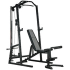 Soozier Home Gym Machine - 3 in 1 Smith Machine with Adjustable Bench-Power rack with cable pulley system, 15-level squat rack and pull-up bar 