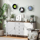 HOMCOM Farmhouse 59.2" L Sideboard Buffet Cabinet with Thick Top - Distressed White-Supported by six legs with anti-slip foot pads and equipped with anti-tipping devices for stability