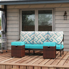 Outsunny 2 PCS Patio Wicker Ottoman Set with Handle for Backyard, Garden, Poolside - Sky Blue-Modern design suitable for backyard, balcony, entryway, living room etc