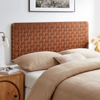 Modway Sparta Weave Wall-Mount Vegan Leather Queen Headboard - Walnut Brown-Wood Frame