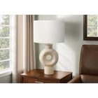 Monarch Specialties 28" H Contemporary Table Lamp - Beige Resin / Ivory / Cream Shade-Ideal for brightening up your nightstand, console, end or side table, this decorative lamp creates a warm and inviting ambiance with its creative architectural design