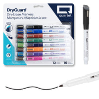 Quartet DryGuard Dry Erase Whiteboard Markers - Low Odour Ink - Fine Tip - Assorted Colours - Magnetic Cap with Built-in Eraser - 16 Piece Set-Dryguard ink protection:Quartet markers are long-lasting. If left uncapped, DryGuard ink helps the marker recover when recapped for 24 hours