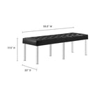 Modway Loft Tufted Vegan Leather Bench - Silver/Black-Vegan Leather Upholstery