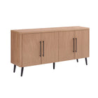 Manhattan Comfort Jodie 64.6" Mid-Century Modern Sideboard - Maple-Sophisticated Black Metal Handles
