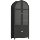 HOMCOM 71" H Tall Arched Kitchen Pantry Cabinet - Black-The unique arched with clear acrylic glass doors adds modern farmhouse charm to spaces 