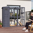PawHut 77" Outdoor Wooden 4-Tier Catio Cat House with Ramp - Grey-Large run allows two cats to play in at the same time 