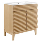 Modway Render 30" Bathroom Vanity Cabinet - Oak/White-Mid-Century Modern Style