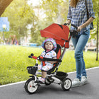 Qaba 6-in-1 Toddler Tricycle with Parent Push Handle and Cupholder - Red-Rotatable baby seat for easy parent supervision while strolling 