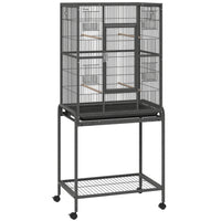 PawHut 56" Rolling Parrot Cage with Detachable Rolling-Spacious cage allows birds to move, perch, and stretch wings freely
