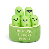 Relatable Emotional Support Pals - Pickles - English-Preserving Joy: Emotional Support Pickles are the squishy pickle plush versions of your favorite food. Enjoy spending time together, no matter whether you're out on the go or snuggled up at home
